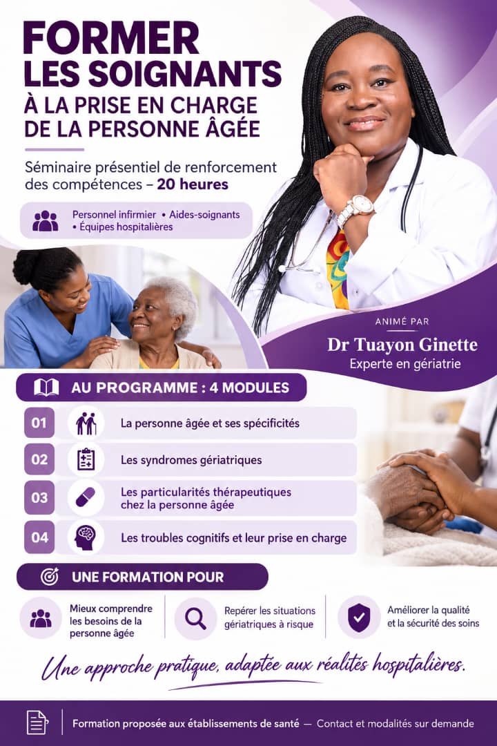 Affiche du séminaire « Former les soignants à la prise en charge de la personne âgée », 20 heures, 4 modules
